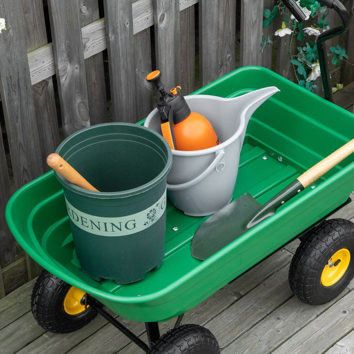 75L Garden Cart: Heavy Duty 4 Wheel Wheelbarrow for Effortless Gardening & Landscaping (Green)