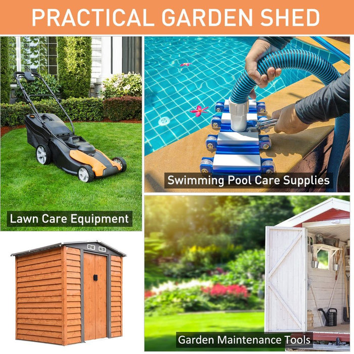 6x5ft Metal Garden Shed - Brown, 193Lx152Wx203Hcm - Tool Storage for Gardening - High Quality