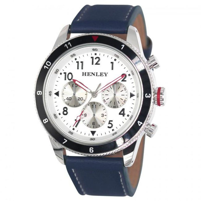 Henley Mens Multi Eye White Dial With Blue Sports Large Leather Strap Watch H02219.6