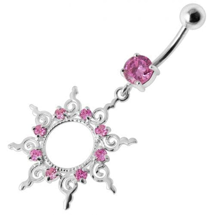 Fancy Silver Multi Jeweled STAR Dangling Banana Belly Ring