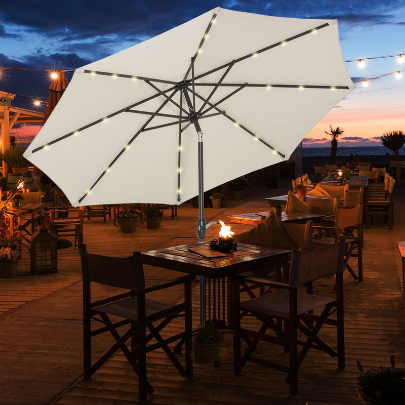 Garden 24 LED Light Parasol Outdoor Tilt Sun Umbrella Patio Club Party Sunshade