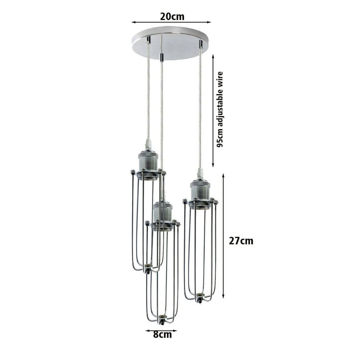 3 Way Cluster Hanging Ceiling Pendant Light E27 Chrome Light Fitting Lamp Kit