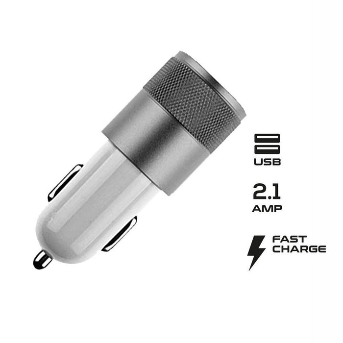 FX Powabud Car Charger 2.1A Twin USB Socket Universal Charger, Silver