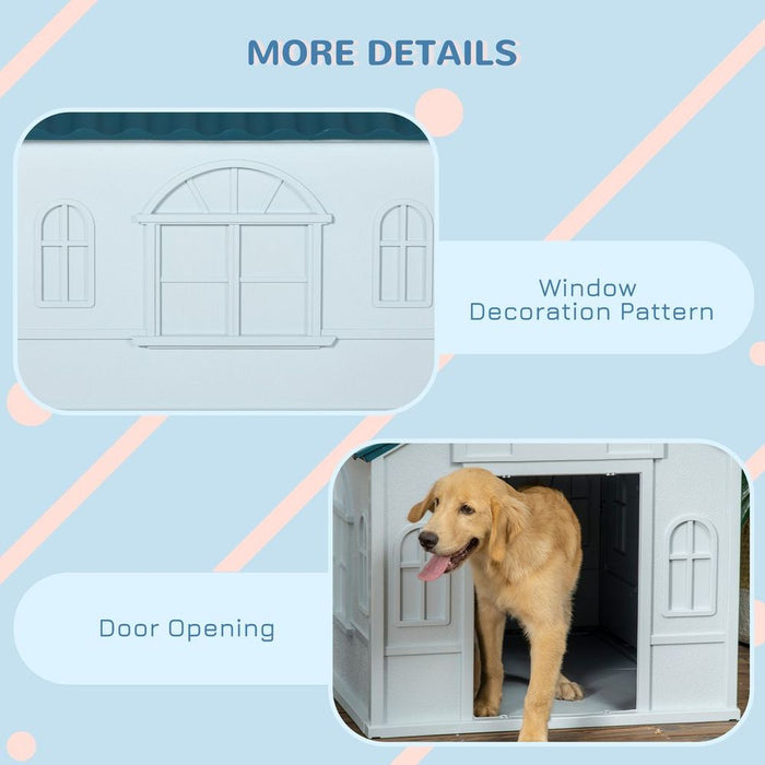 PawHut Weather-Resistant Dog House - Blue: for Large Dogs, Puppy Shelter - Rain & UV Shielding".