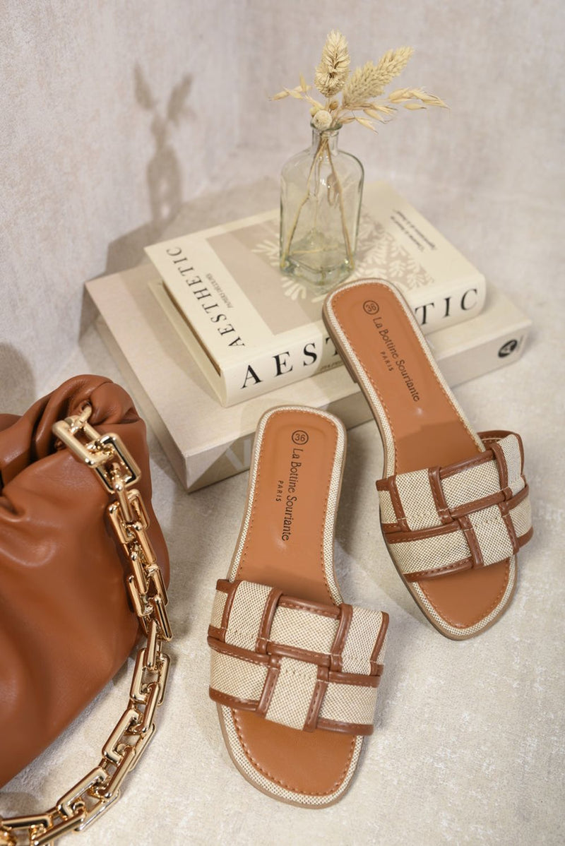 Sandra Open Toe Two Tone Flat Sandals