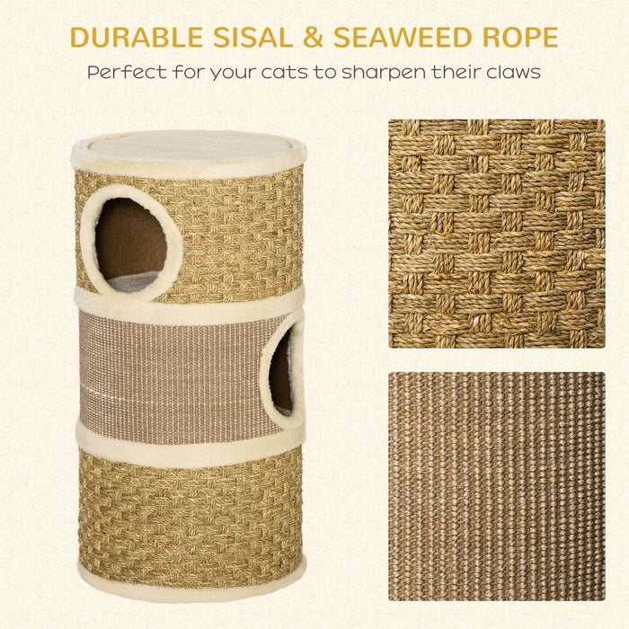 Cat Scratching Barrel Kitten Tree Tower with Sisal and Seaweed Rope Pawhut