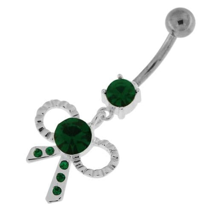 Simple Jeweled Tie Bow Silver Belly Button Ring