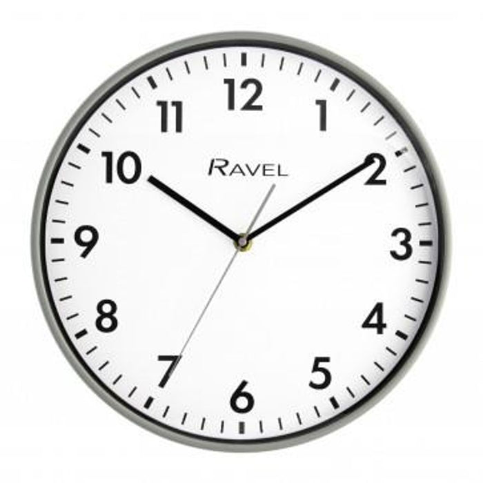 Stylish Ravel 30cm Wall Clock - White Dial, Grey Case - Reliable Quartz Movement - Silent Sweep Hand