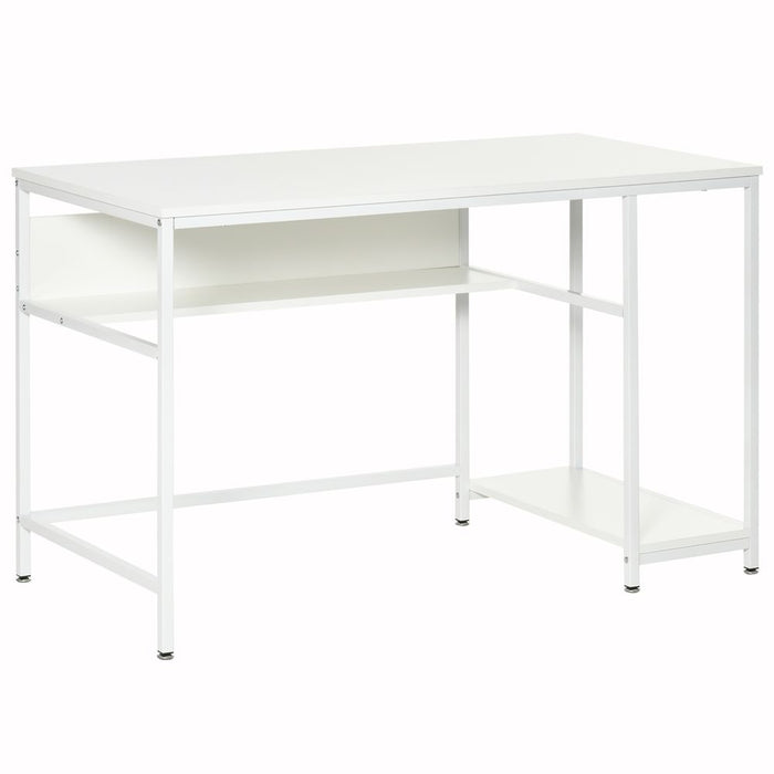 Premium White Computer Workstation: Spacious Desk with Storage Shelf & Steel Legs