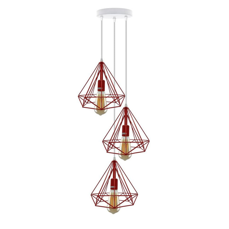 3 Head Round Base Vintage Industrial E27 Ceiling Hanging Light Cage Shade Loft Style Metal Ceiling Pendant Lamp