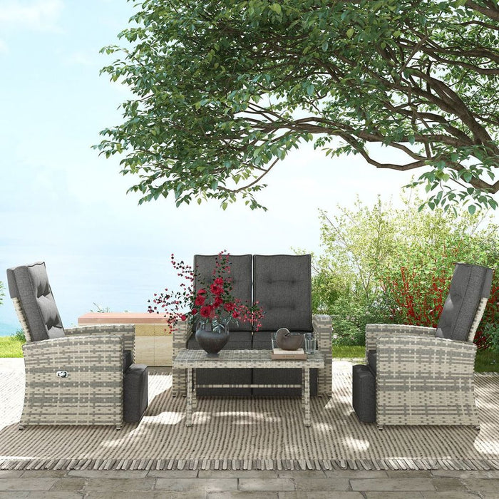 Outsunny 4-Piece Rattan Garden Furniture Set, Sofa, Glass Table - High Quality, Durable, Light Grey