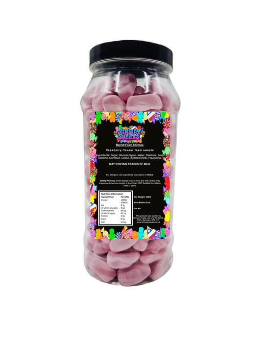 Raspberry Flavoured Foam Shrimp Sweets in Retro Gift Jar