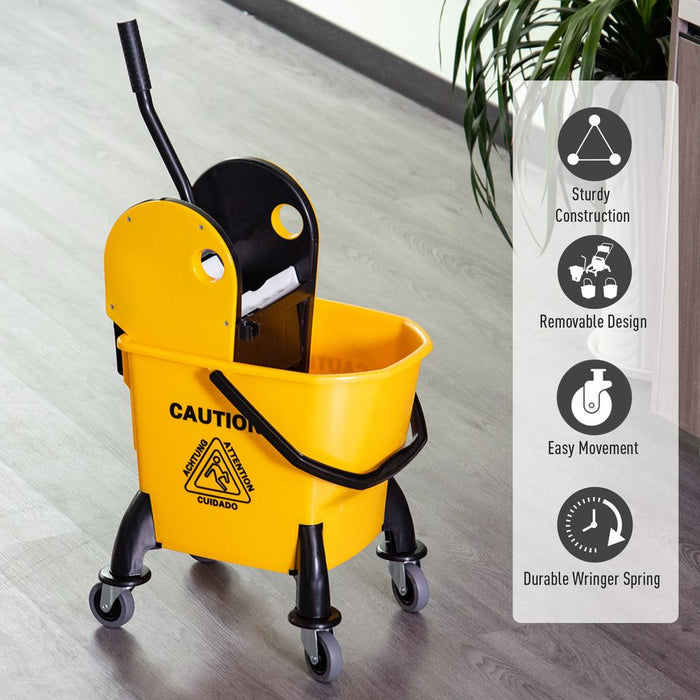 High-Quality 26L Mop Bucket & Wringer with Wheels - Yellow