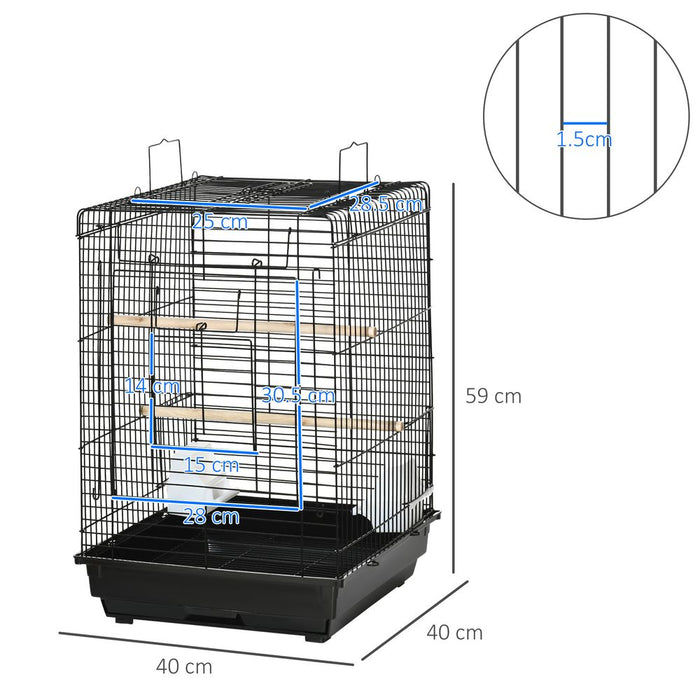 PawHut 59cm Bird Cage with Openable Top, Stand, Tray, Handles, Feeding Bowls