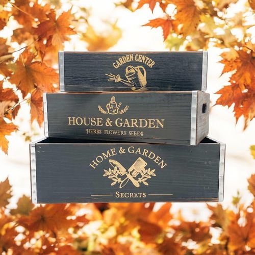 38/34/30CM SET 3 BLACK WOODEN TRAYS