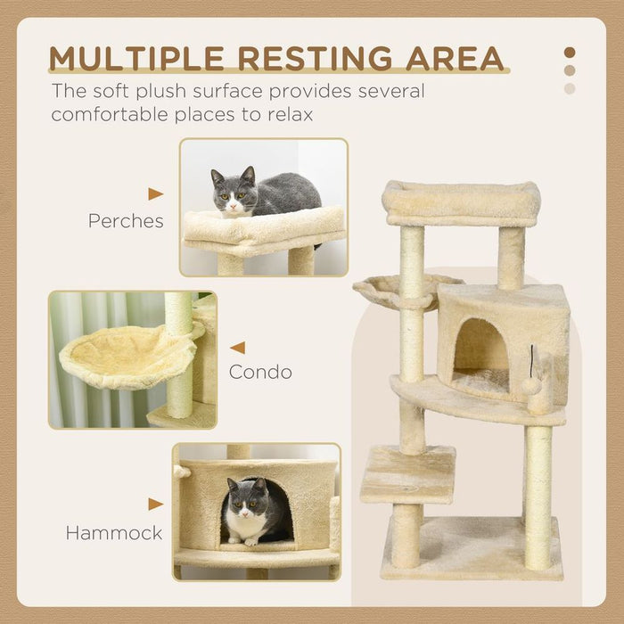 PawHut Cat Tree Tower Climbing  Activity Centre with Sisal Scratching Post Cream