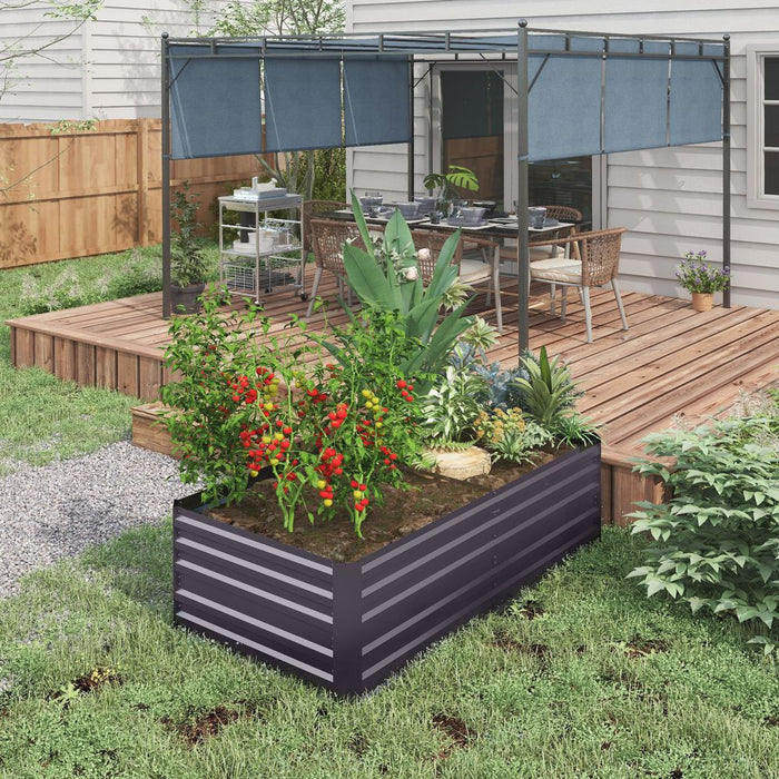 Outsunny Galvanised Steel Outdoor Raised Bed w/ Reinforced Rods, Dark Grey