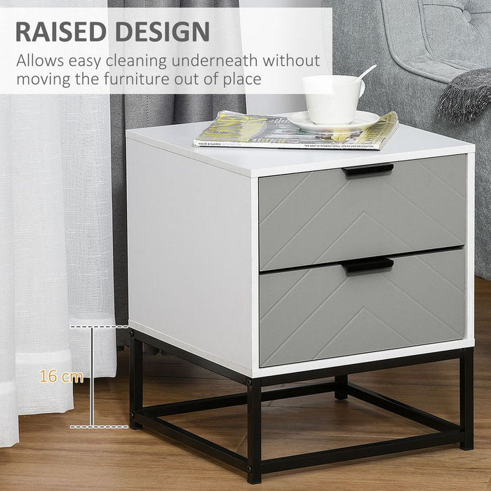 Bedside Cabinet with Metal Base and 2 Drawer Storage for Home Office