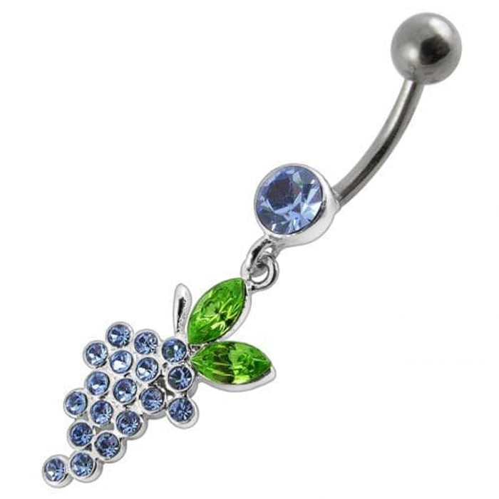 Fancy grapes Jeweled Dangling Curved Bar Belly Ring