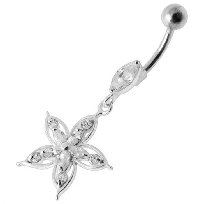 Fancy Star Jeweled Silver Dangling Belly Ring