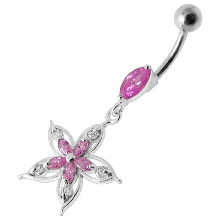 Fancy Star Jeweled Silver Dangling Belly Ring