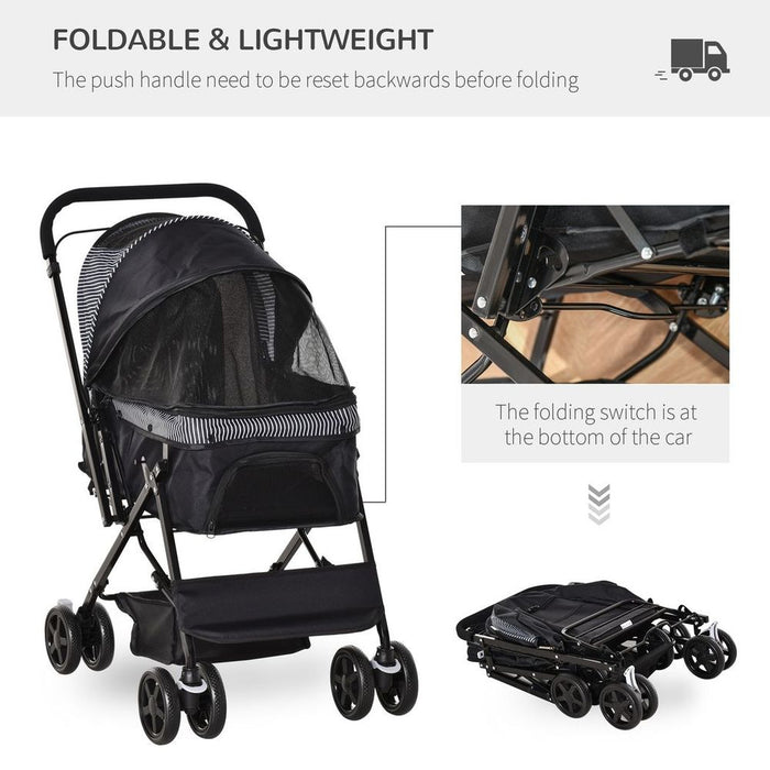 Premium Pet Stroller: Foldable with Reversible Handle, Ideal for Cats or Small Dogs. Comfortable & Stylish, Black