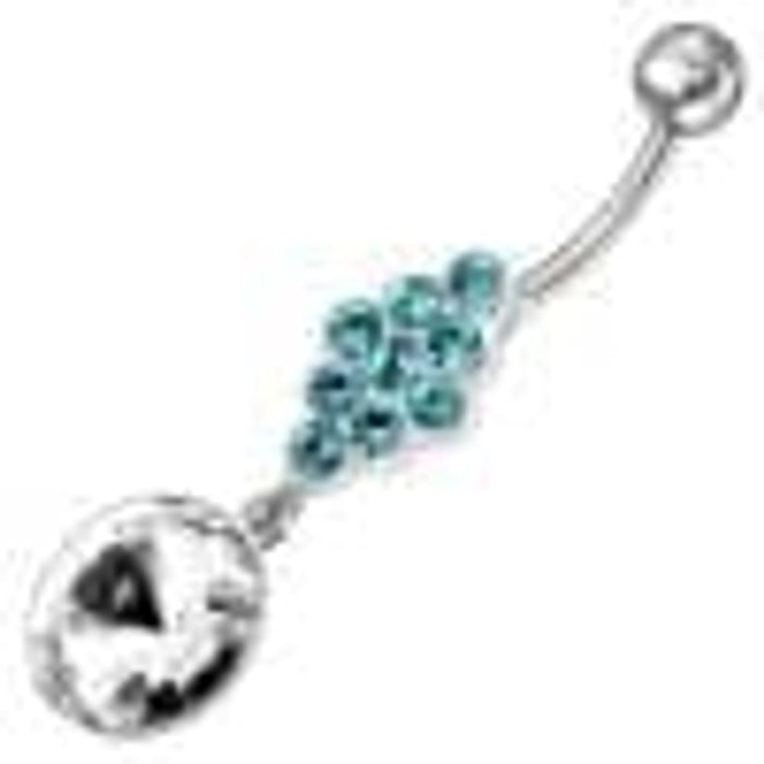 Fancy Zirconia Jeweled Dangling SS Bar Belly Ring