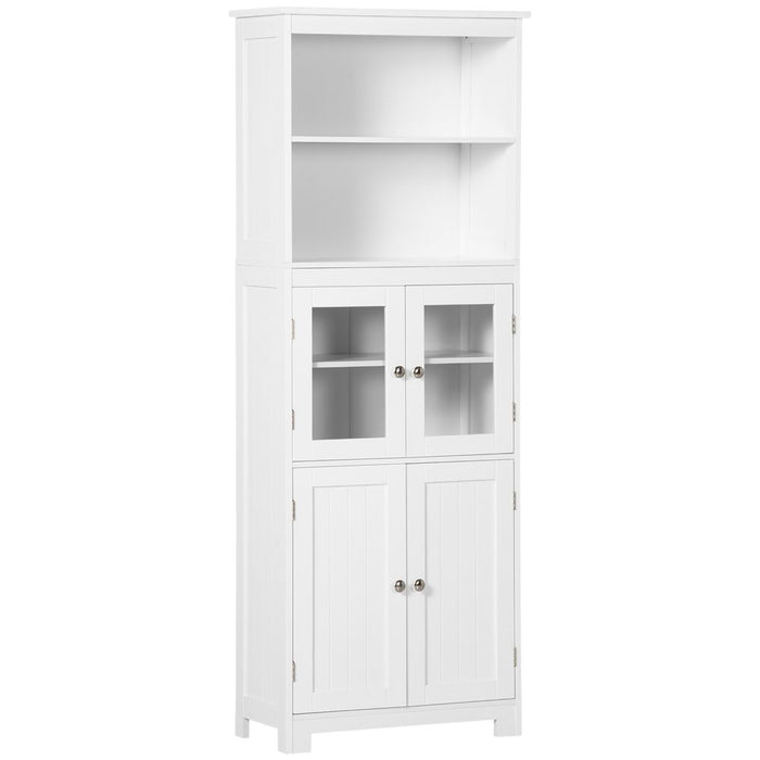 HOMCOM Kitchen Storage Cabinet w/ Adjustable Shelves, Glass Doors, White