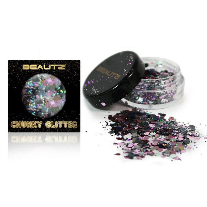 Beautz Chunky Glitter - 5 Varieties! 10ml Pot, 5g Cosmetic Glitter [Silver] - Perfect for DIY, Nail Art, Makeup, and Body Art