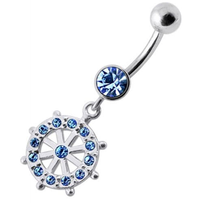 Fancy CZ Jeweled Life Of Circle Dangling Banana Navel Belly Ring