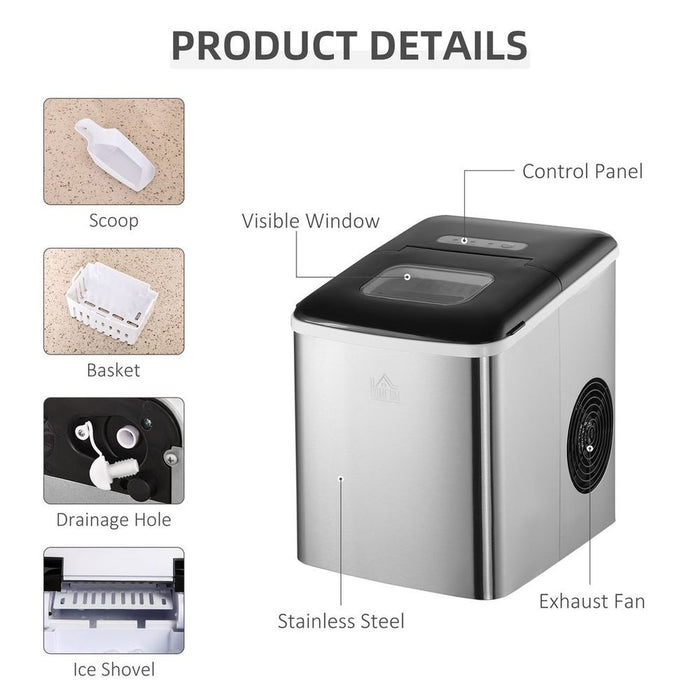 Premium Portable Ice Maker | 12kg Capacity | Self-Cleaning | Home Ice Machine - Black