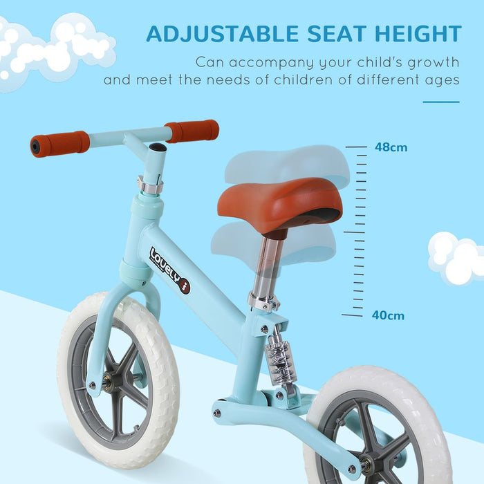 HOMCOM 12" Kids Balance Bike No Pedal Bicycle EVA Tire Adjustable Seat Toddler Training Bike W/Shock Absorber 2-5 Years Gift for Boys Girls Blue