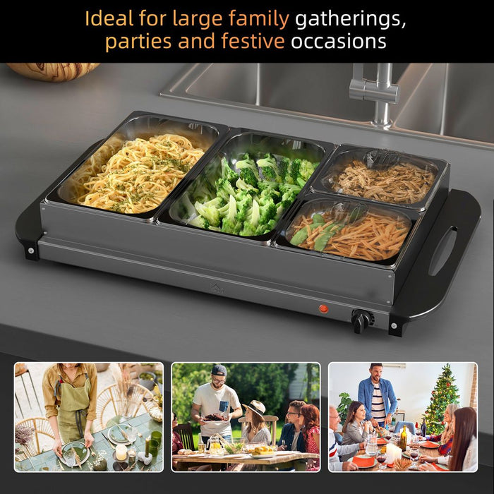 HOMCOM 4 Tray Electric Food Warmer Buffet Server with Adjustable Temp 300W