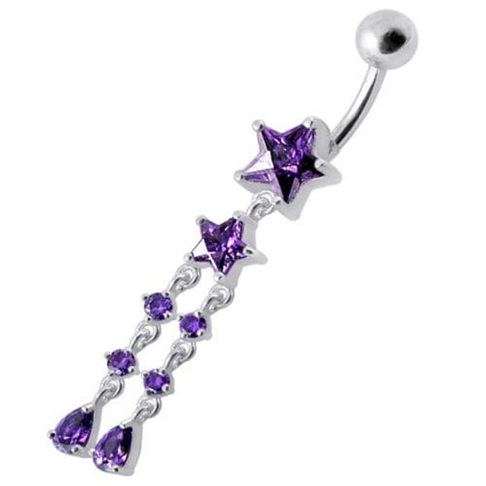 Fancy CZ Jeweled Multi Moving Star Dangling Navel Body Jewelry Ring