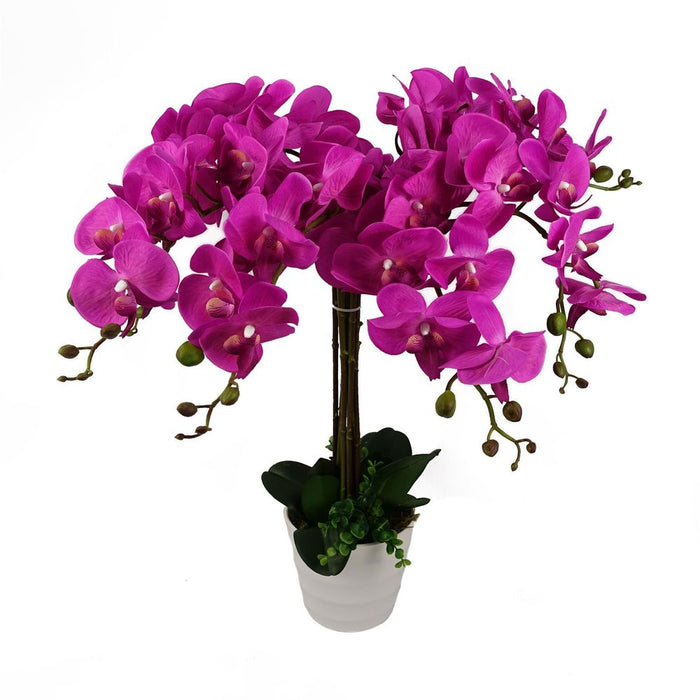 85cm Dark Pink Artificial Deluxe XL Orchid - High Quality Flowering Plant for Impressive Table Decor - 9 Leaves, 56 Flowers