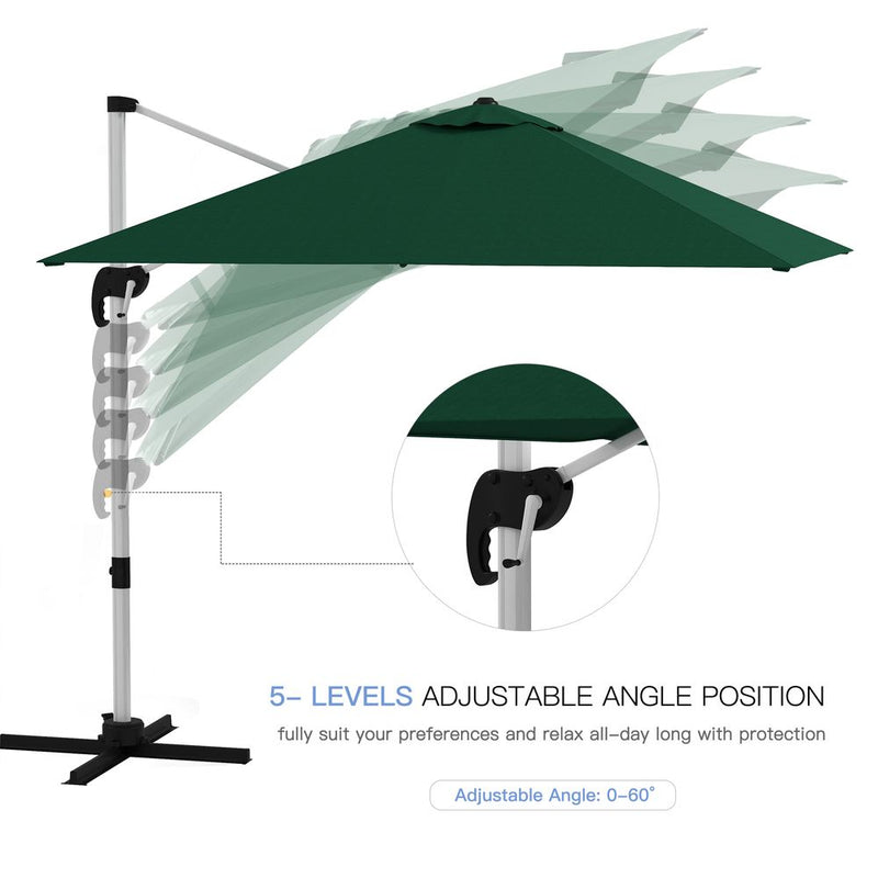 Premium Outsunny Green Cantilever Roma Parasol: 3x3(m) Umbrella - Cross Base - High Quality