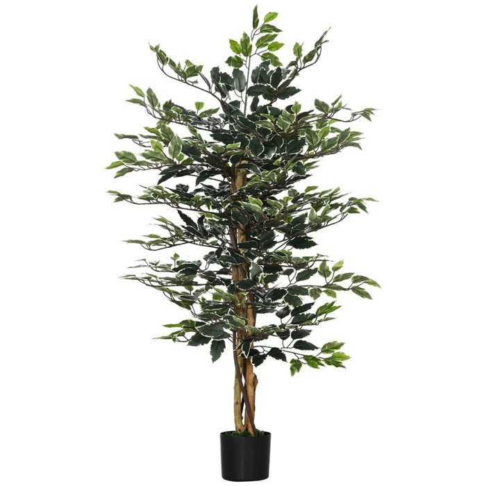 HOMCOM Artificial Ficus Tree - Lifelike Leaves, Natural Trunks - Green