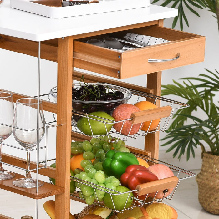 Premium MDF Kitchen Trolley - Storage Cart with 4 Baskets, Spice Racks, and Smooth Wheels - Brown