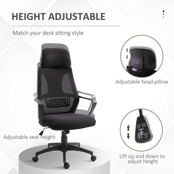 Premium Mesh Back Office Chair - Adjustable Height & Padded Headrest - High Quality & Comfortable - All Black Vinsetto