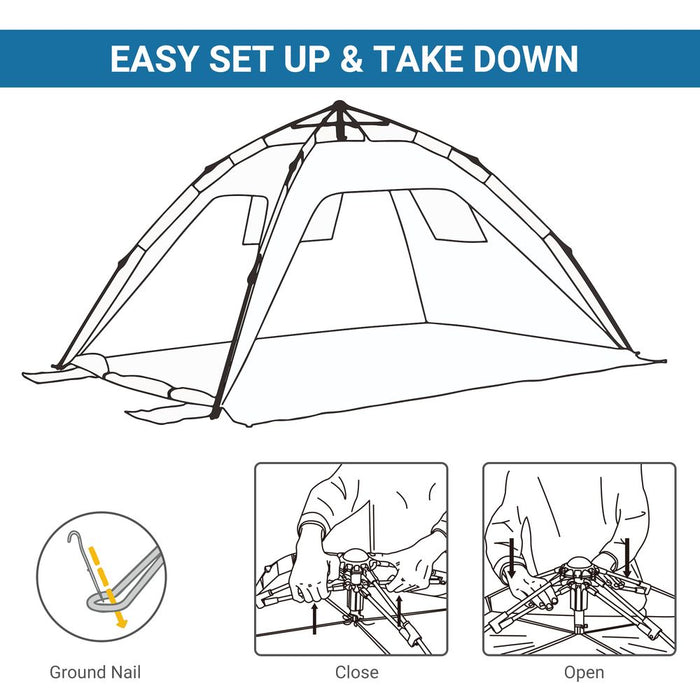 Premium Outsunny 2-Man Pop-up Beach Tent - UV Protection, Windows, Blue