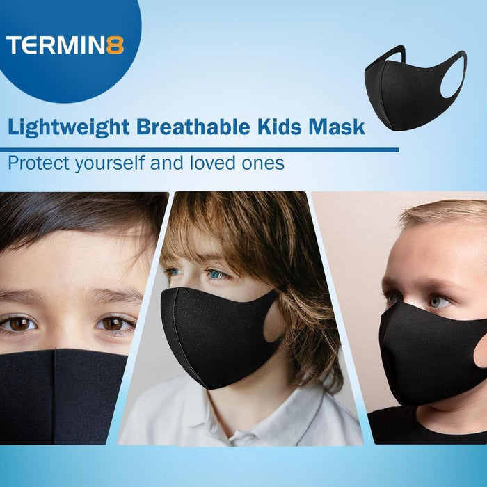 Termin8 Lightweight Breathable Reusable Face Mask for Kids - Black