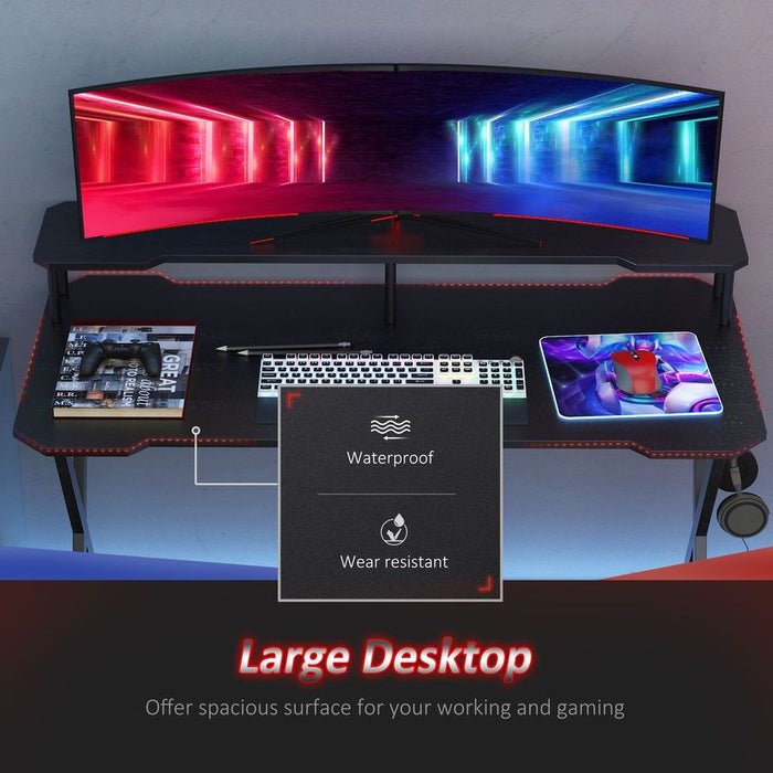 Gaming PC Desk: Ergonomic, Space-Saving, Headphone Hook, Curved Front