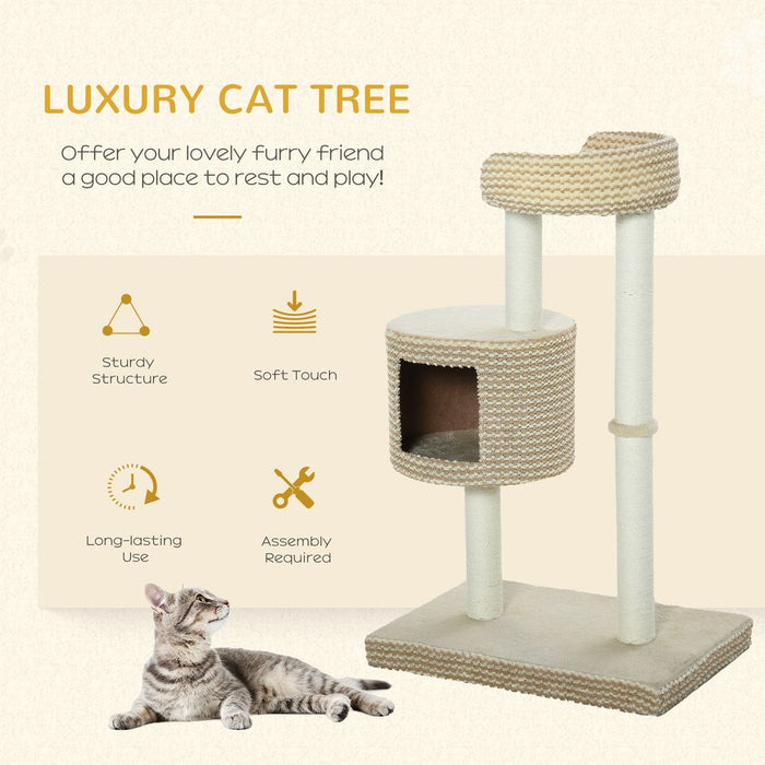 PawHut 96cm Cat Tree, Cat Condo Tree Tower for Indoor Cats, Cat Activity Centre with Scratching Posts, Plus Perch - Beige