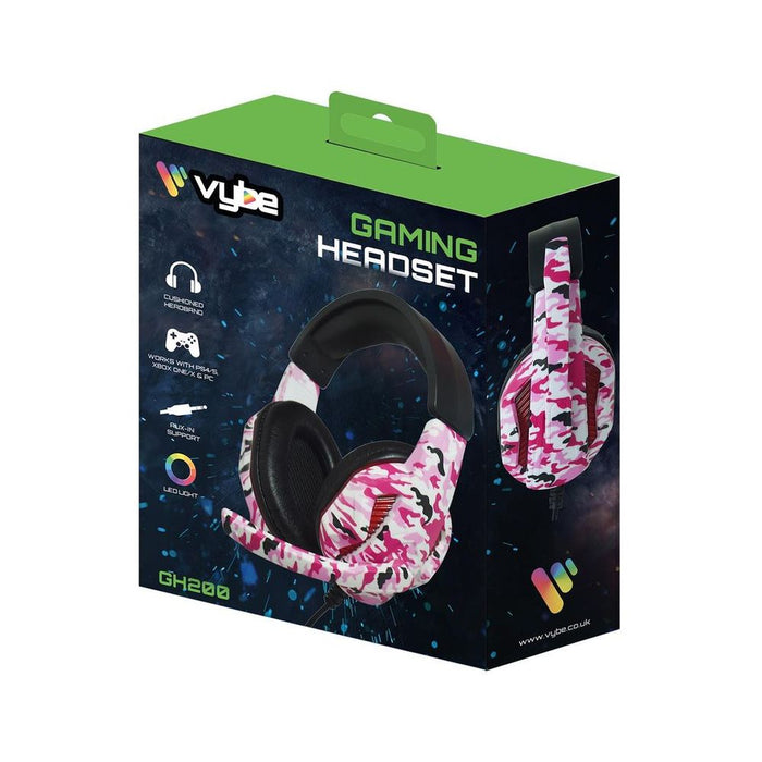 Vybe Camo Gaming Headset for PS, Xbox & PC with AUX-in Support, Diva Pink