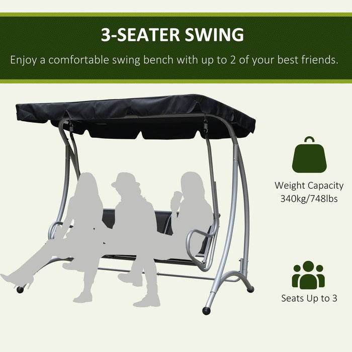 Premium 3-Person Swing Chair w/ Adjustable Canopy - Black | Best Quality Steel