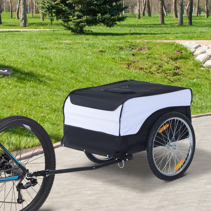 Bicycle Cargo Trailer Cover Black White Bike in Steel Frame Cover & Hitch Bike