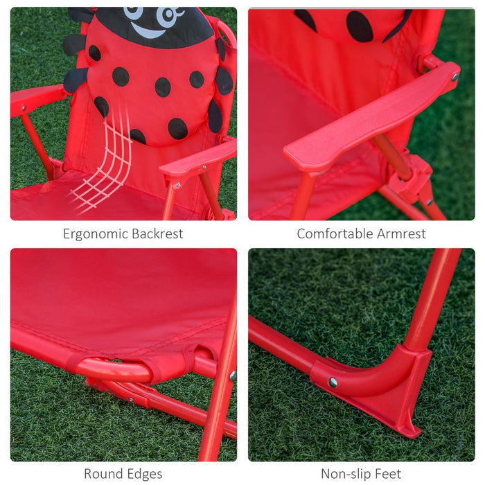 Kids Ladybug Picnic Table & Chair Set with Umbrella - Outdoor Portable Folding Furniture - Ages 3-5