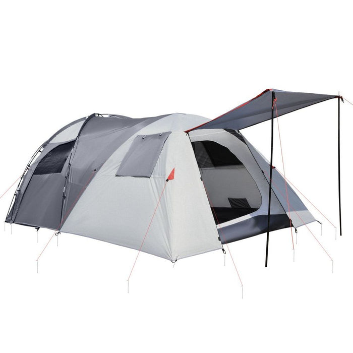 Outsunny 4-5 Man Tunnel Camping Tent: Two Rooms, Portable Mat - High Quality