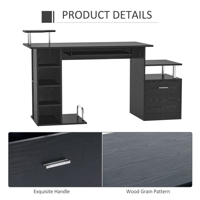 HOMCOM Computer Desk PC Workstation with Drawer Shelves CPU Storage Rack Home Office Furniture 152 x 60 x 88cm (BLACK)