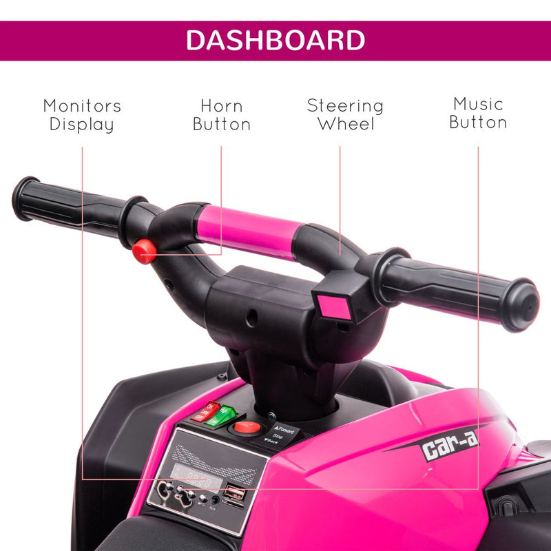 HOMCOM 12V Electric Quad Bike for Kids Ride On Car Toy, with Forward Reverse Functions, LED Headlights, Music, for Ages 3-5 Years - Pink